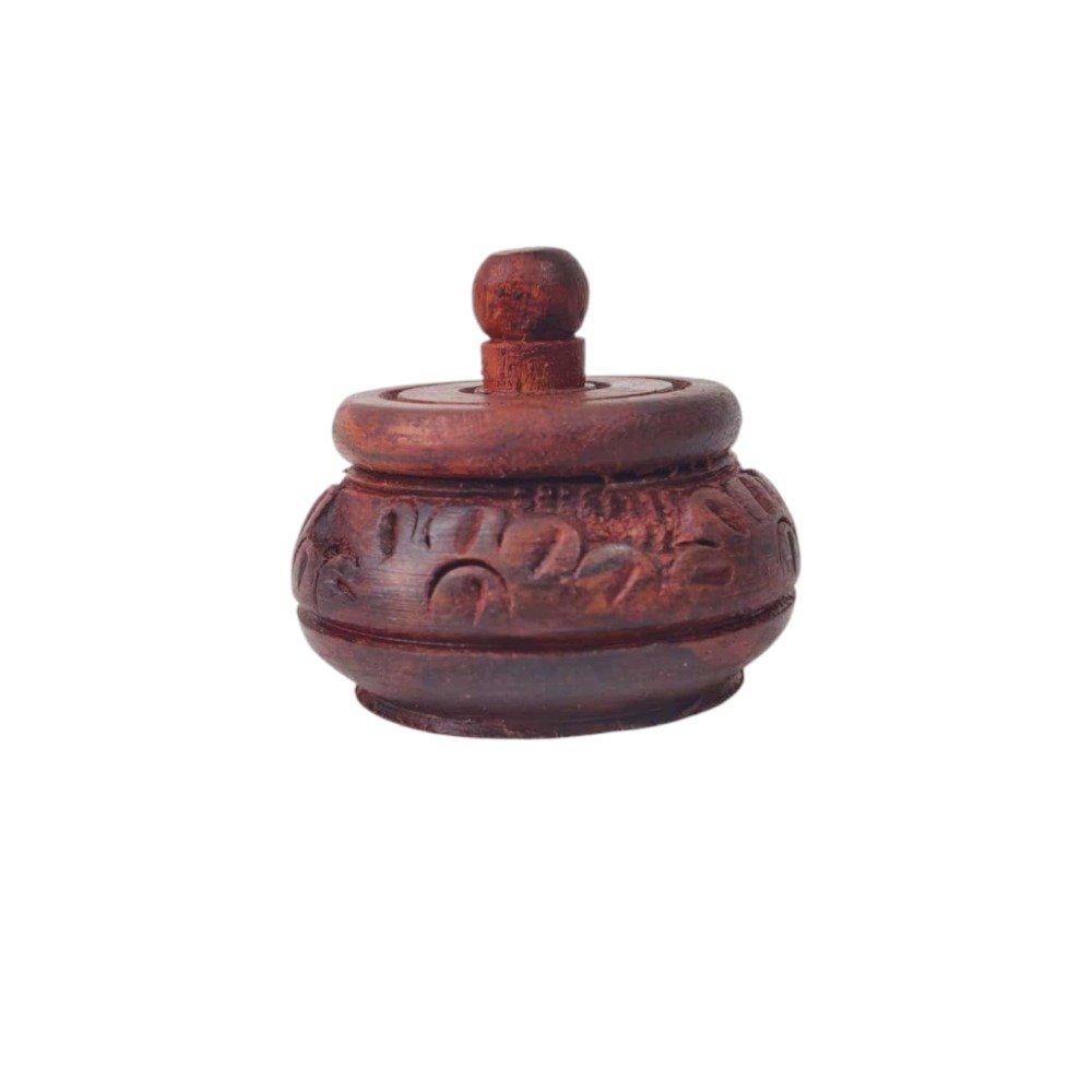Wooden craved Kumkum Box thumbnail 1
